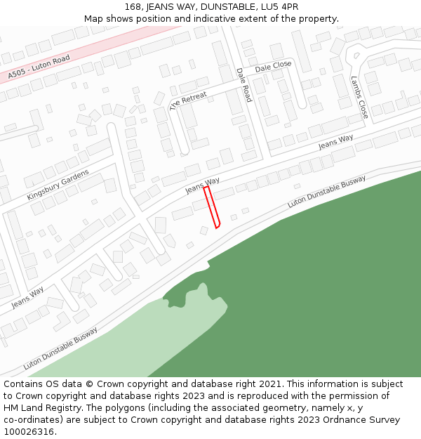 168, JEANS WAY, DUNSTABLE, LU5 4PR: Location map and indicative extent of plot