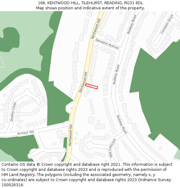 168, KENTWOOD HILL, TILEHURST, READING, RG31 6DL: Location map and indicative extent of plot