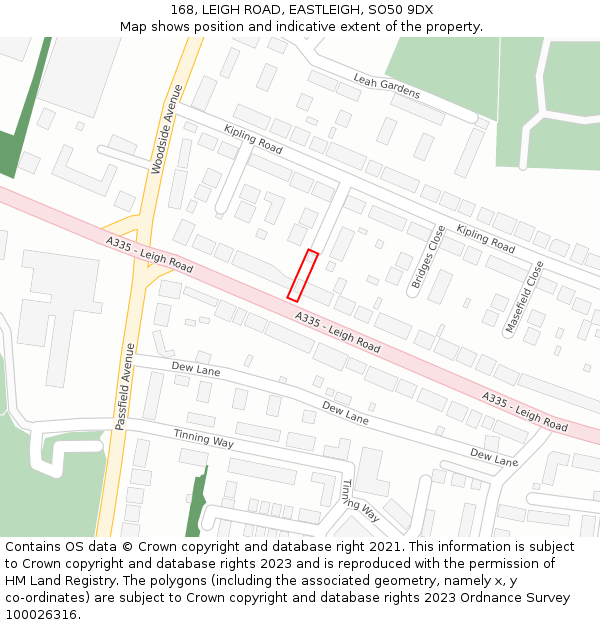 168, LEIGH ROAD, EASTLEIGH, SO50 9DX: Location map and indicative extent of plot