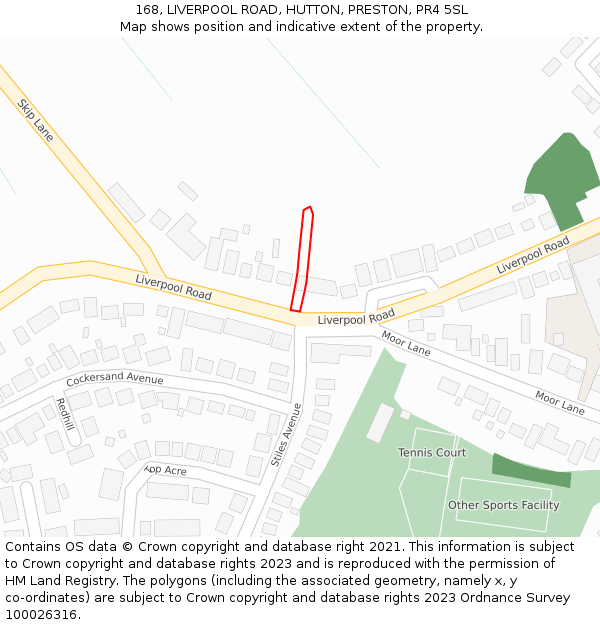 168, LIVERPOOL ROAD, HUTTON, PRESTON, PR4 5SL: Location map and indicative extent of plot