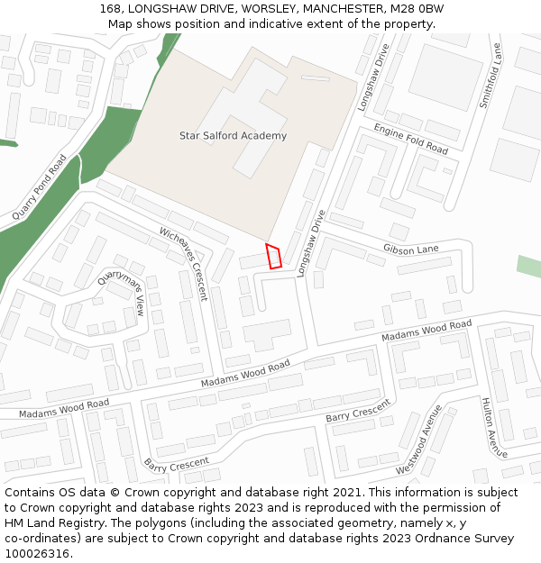 168, LONGSHAW DRIVE, WORSLEY, MANCHESTER, M28 0BW: Location map and indicative extent of plot