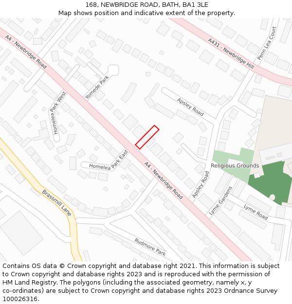 168, NEWBRIDGE ROAD, BATH, BA1 3LE: Location map and indicative extent of plot
