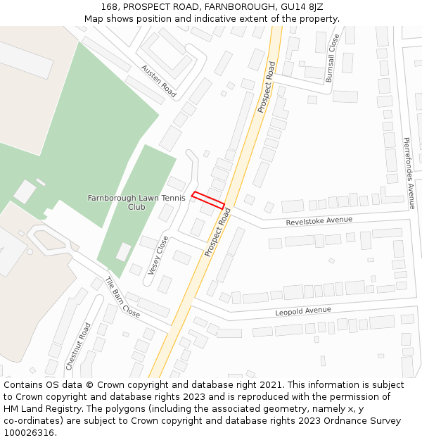 168, PROSPECT ROAD, FARNBOROUGH, GU14 8JZ: Location map and indicative extent of plot