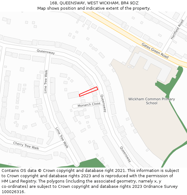 168, QUEENSWAY, WEST WICKHAM, BR4 9DZ: Location map and indicative extent of plot