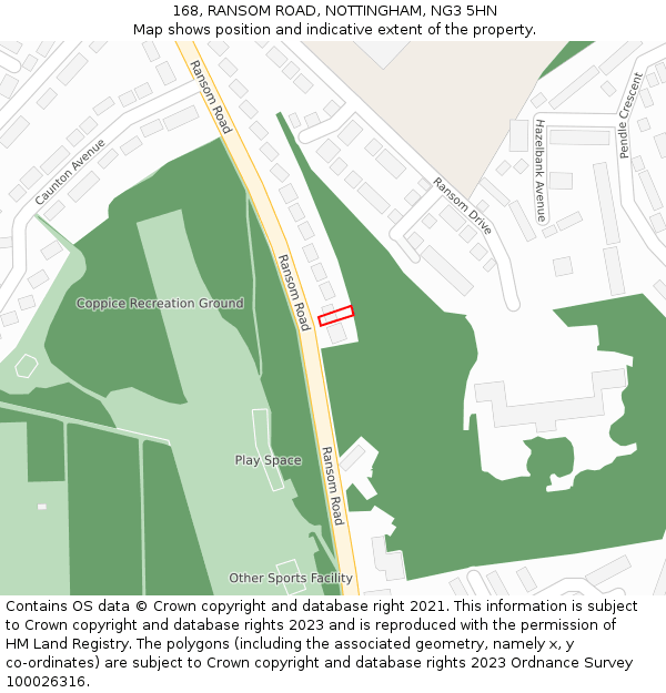 168, RANSOM ROAD, NOTTINGHAM, NG3 5HN: Location map and indicative extent of plot