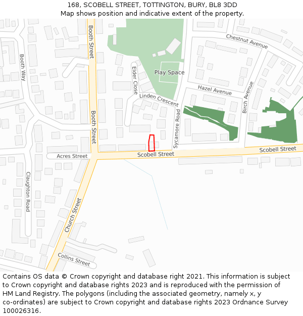 168, SCOBELL STREET, TOTTINGTON, BURY, BL8 3DD: Location map and indicative extent of plot