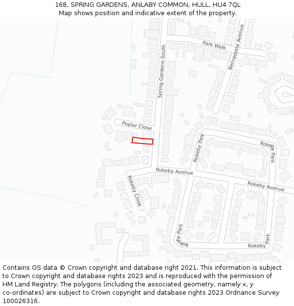 168, SPRING GARDENS, ANLABY COMMON, HULL, HU4 7QL: Location map and indicative extent of plot