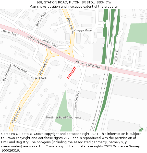 168, STATION ROAD, FILTON, BRISTOL, BS34 7JW: Location map and indicative extent of plot