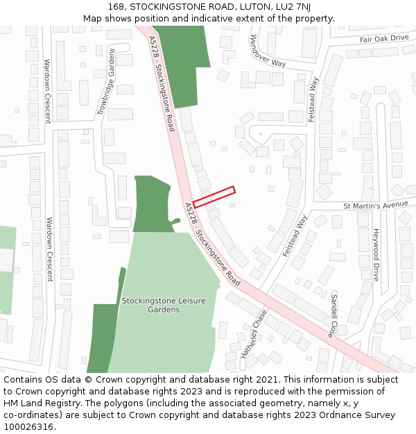 168, STOCKINGSTONE ROAD, LUTON, LU2 7NJ: Location map and indicative extent of plot