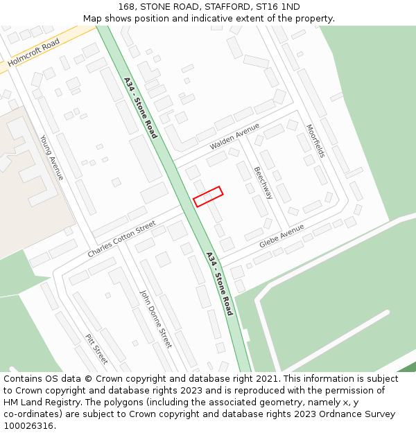 168, STONE ROAD, STAFFORD, ST16 1ND: Location map and indicative extent of plot