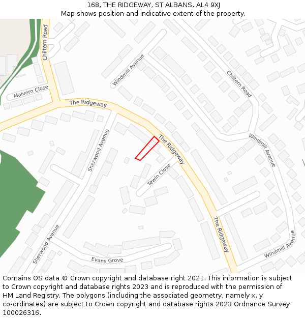168, THE RIDGEWAY, ST ALBANS, AL4 9XJ: Location map and indicative extent of plot