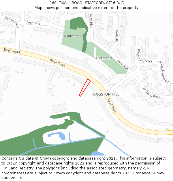 168, TIXALL ROAD, STAFFORD, ST16 3UD: Location map and indicative extent of plot