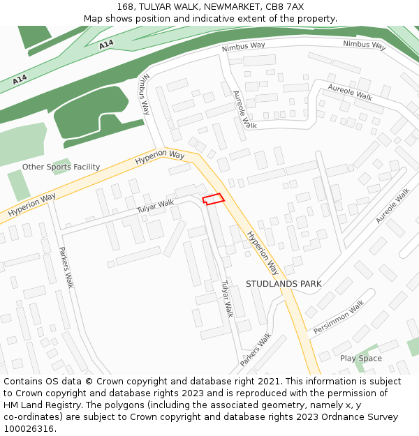 168, TULYAR WALK, NEWMARKET, CB8 7AX: Location map and indicative extent of plot