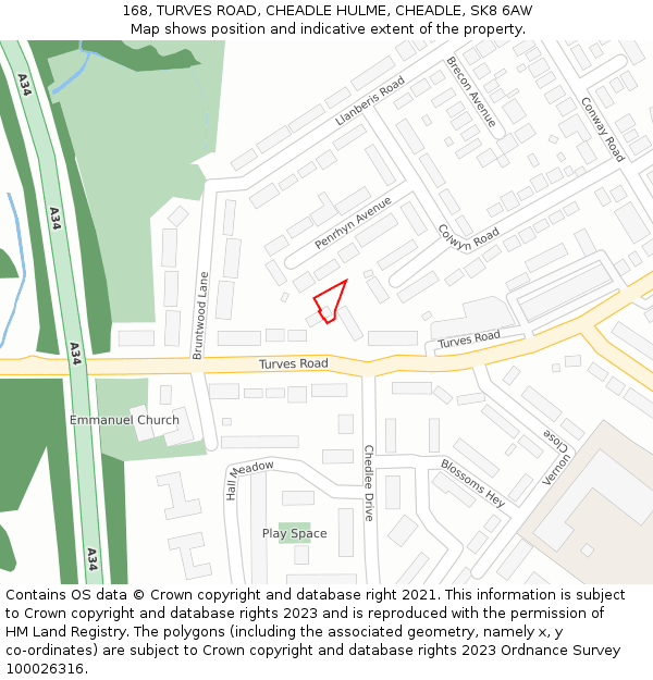 168, TURVES ROAD, CHEADLE HULME, CHEADLE, SK8 6AW: Location map and indicative extent of plot