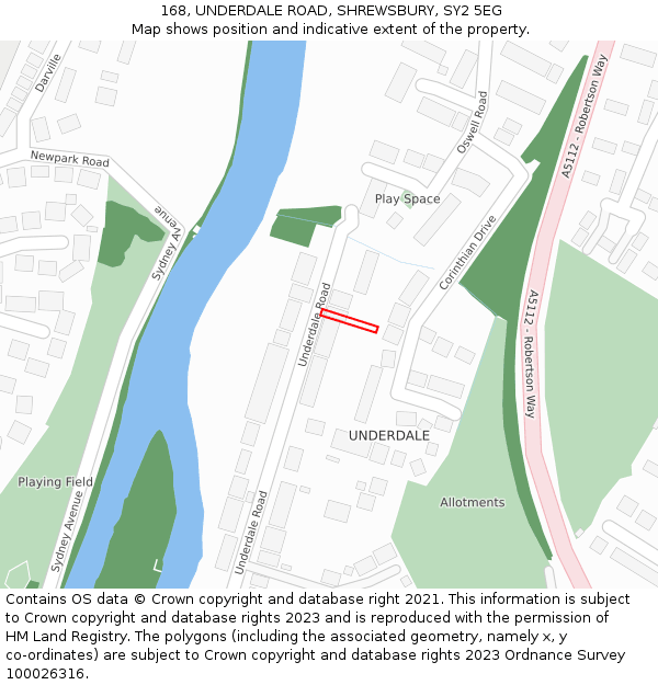 168, UNDERDALE ROAD, SHREWSBURY, SY2 5EG: Location map and indicative extent of plot