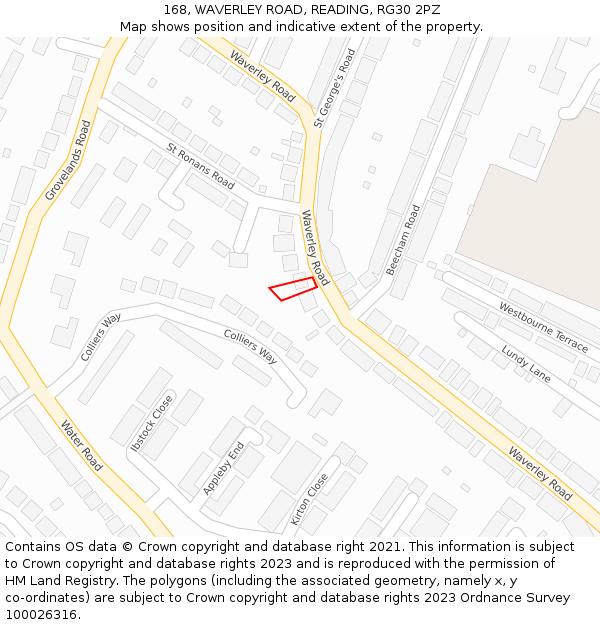 168, WAVERLEY ROAD, READING, RG30 2PZ: Location map and indicative extent of plot