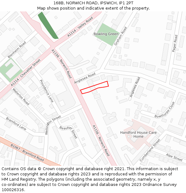 168B, NORWICH ROAD, IPSWICH, IP1 2PT: Location map and indicative extent of plot