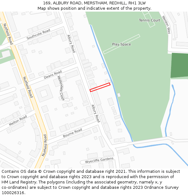 169, ALBURY ROAD, MERSTHAM, REDHILL, RH1 3LW: Location map and indicative extent of plot