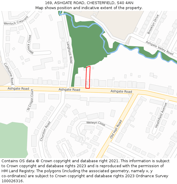169, ASHGATE ROAD, CHESTERFIELD, S40 4AN: Location map and indicative extent of plot