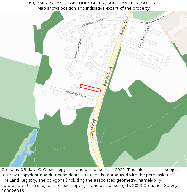 169, BARNES LANE, SARISBURY GREEN, SOUTHAMPTON, SO31 7BH: Location map and indicative extent of plot