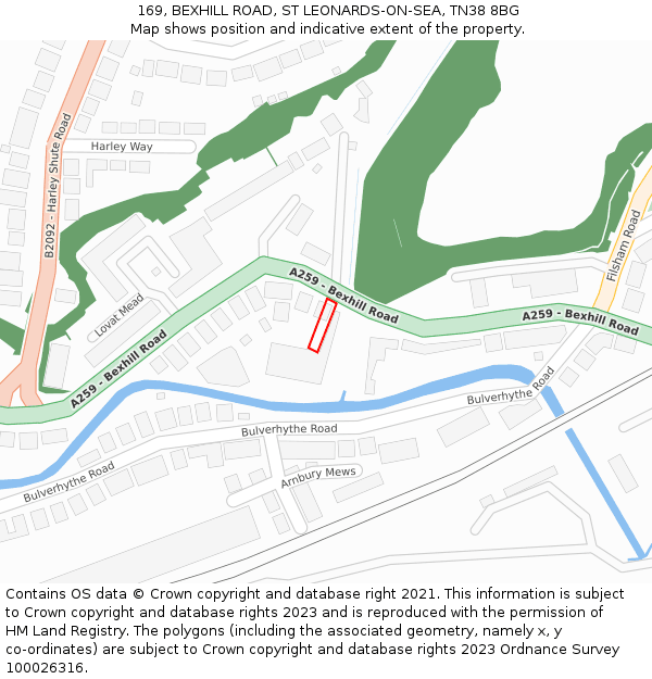 169, BEXHILL ROAD, ST LEONARDS-ON-SEA, TN38 8BG: Location map and indicative extent of plot