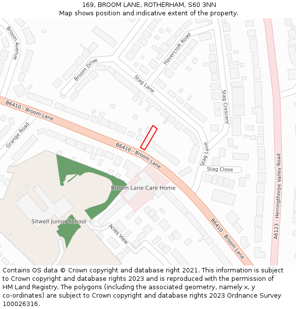 169, BROOM LANE, ROTHERHAM, S60 3NN: Location map and indicative extent of plot
