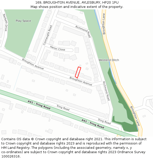 169, BROUGHTON AVENUE, AYLESBURY, HP20 1PU: Location map and indicative extent of plot