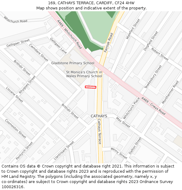 169, CATHAYS TERRACE, CARDIFF, CF24 4HW: Location map and indicative extent of plot