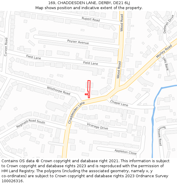 169, CHADDESDEN LANE, DERBY, DE21 6LJ: Location map and indicative extent of plot