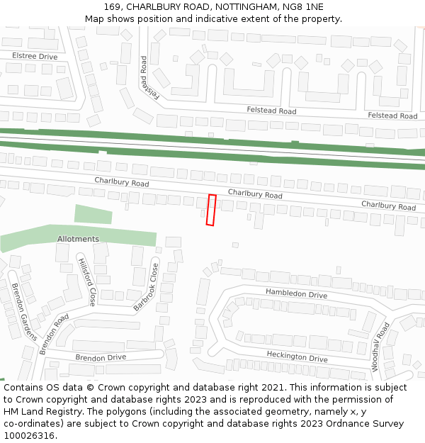 169, CHARLBURY ROAD, NOTTINGHAM, NG8 1NE: Location map and indicative extent of plot