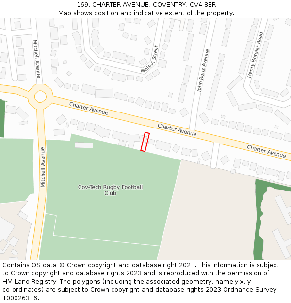169, CHARTER AVENUE, COVENTRY, CV4 8ER: Location map and indicative extent of plot