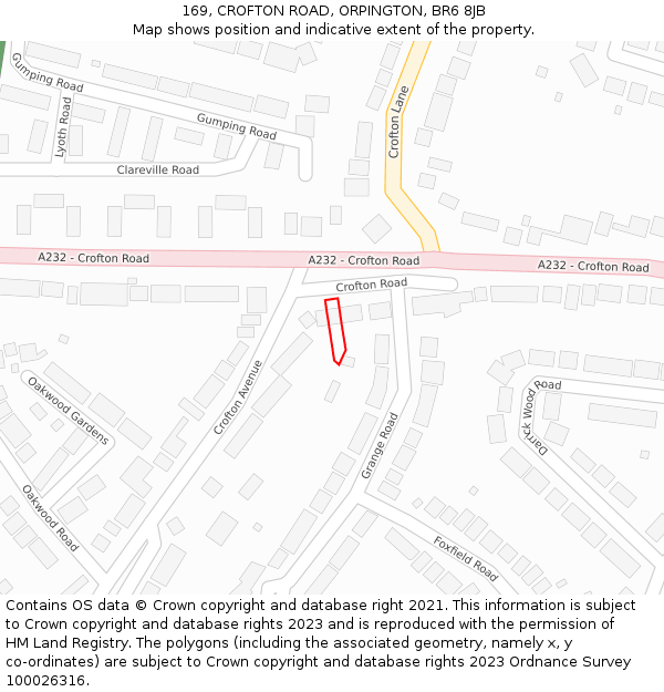 169, CROFTON ROAD, ORPINGTON, BR6 8JB: Location map and indicative extent of plot