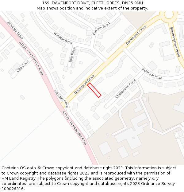 169, DAVENPORT DRIVE, CLEETHORPES, DN35 9NH: Location map and indicative extent of plot