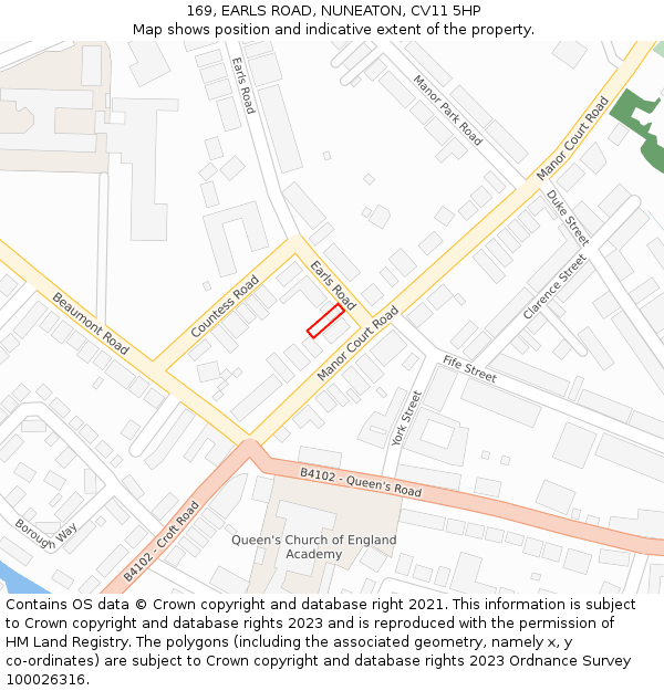 169, EARLS ROAD, NUNEATON, CV11 5HP: Location map and indicative extent of plot