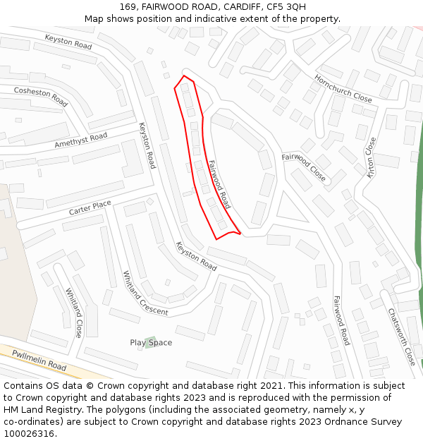 169, FAIRWOOD ROAD, CARDIFF, CF5 3QH: Location map and indicative extent of plot