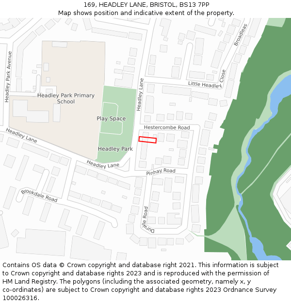 169, HEADLEY LANE, BRISTOL, BS13 7PP: Location map and indicative extent of plot