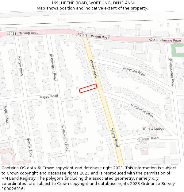169, HEENE ROAD, WORTHING, BN11 4NN: Location map and indicative extent of plot
