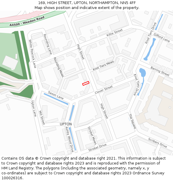 169, HIGH STREET, UPTON, NORTHAMPTON, NN5 4FF: Location map and indicative extent of plot