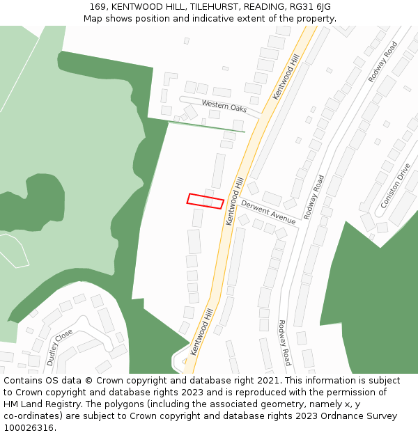 169, KENTWOOD HILL, TILEHURST, READING, RG31 6JG: Location map and indicative extent of plot