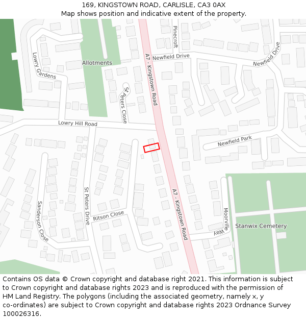 169, KINGSTOWN ROAD, CARLISLE, CA3 0AX: Location map and indicative extent of plot
