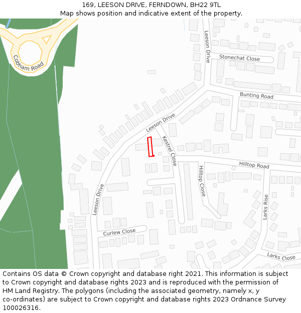 169, LEESON DRIVE, FERNDOWN, BH22 9TL: Location map and indicative extent of plot