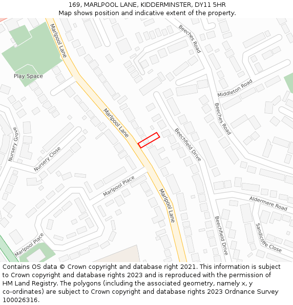 169, MARLPOOL LANE, KIDDERMINSTER, DY11 5HR: Location map and indicative extent of plot