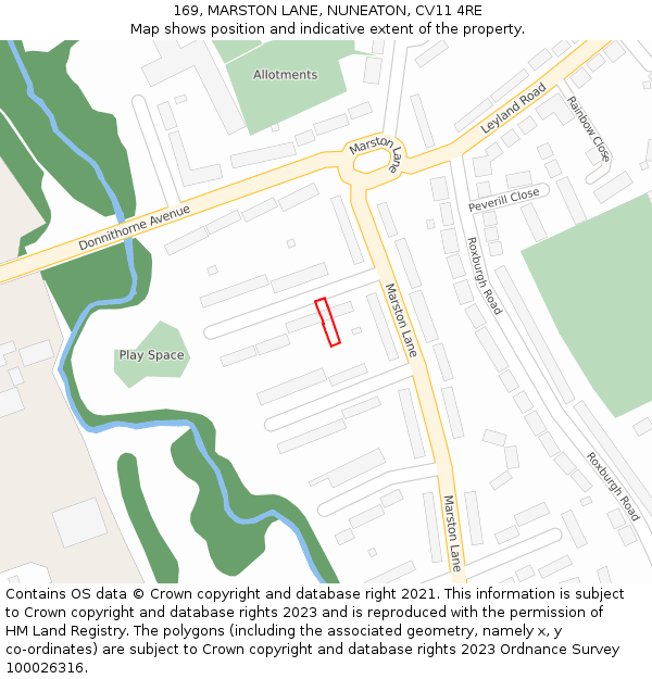 169, MARSTON LANE, NUNEATON, CV11 4RE: Location map and indicative extent of plot