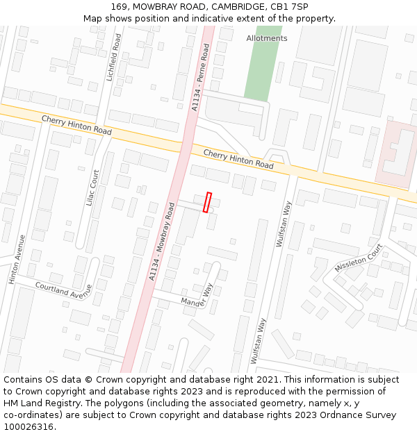 169, MOWBRAY ROAD, CAMBRIDGE, CB1 7SP: Location map and indicative extent of plot