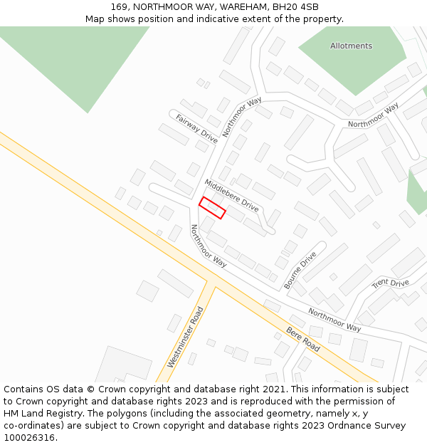 169, NORTHMOOR WAY, WAREHAM, BH20 4SB: Location map and indicative extent of plot