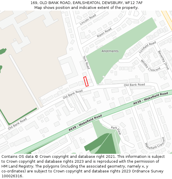169, OLD BANK ROAD, EARLSHEATON, DEWSBURY, WF12 7AF: Location map and indicative extent of plot