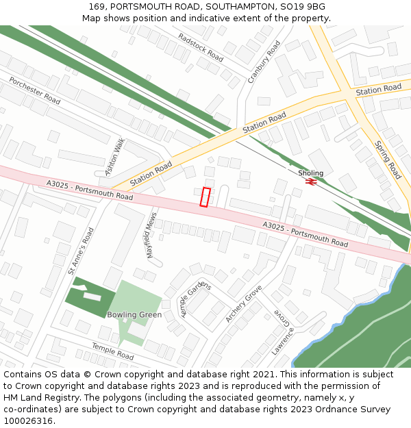 169, PORTSMOUTH ROAD, SOUTHAMPTON, SO19 9BG: Location map and indicative extent of plot