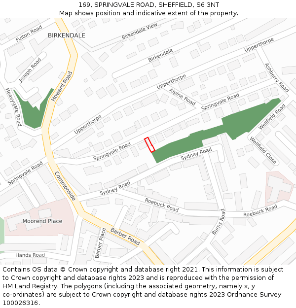 169, SPRINGVALE ROAD, SHEFFIELD, S6 3NT: Location map and indicative extent of plot