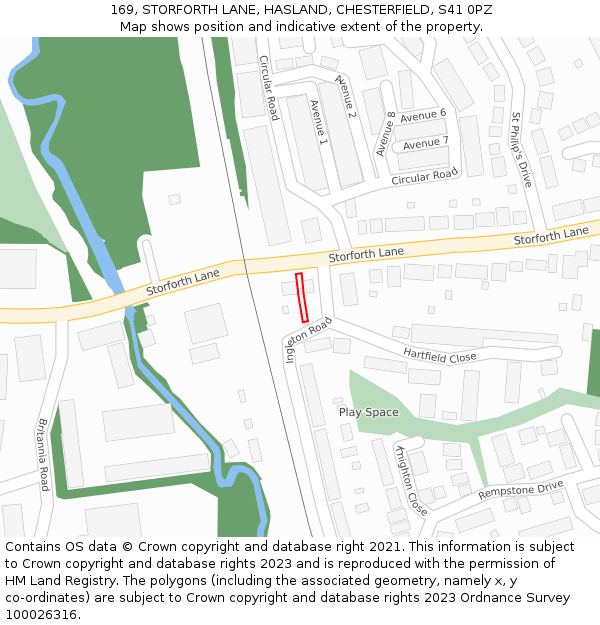 169, STORFORTH LANE, HASLAND, CHESTERFIELD, S41 0PZ: Location map and indicative extent of plot
