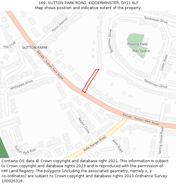 169, SUTTON PARK ROAD, KIDDERMINSTER, DY11 6LF: Location map and indicative extent of plot